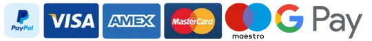 Zahlungsmethoden: PayPal, Visa, Amex, Mastercard, Google Pay