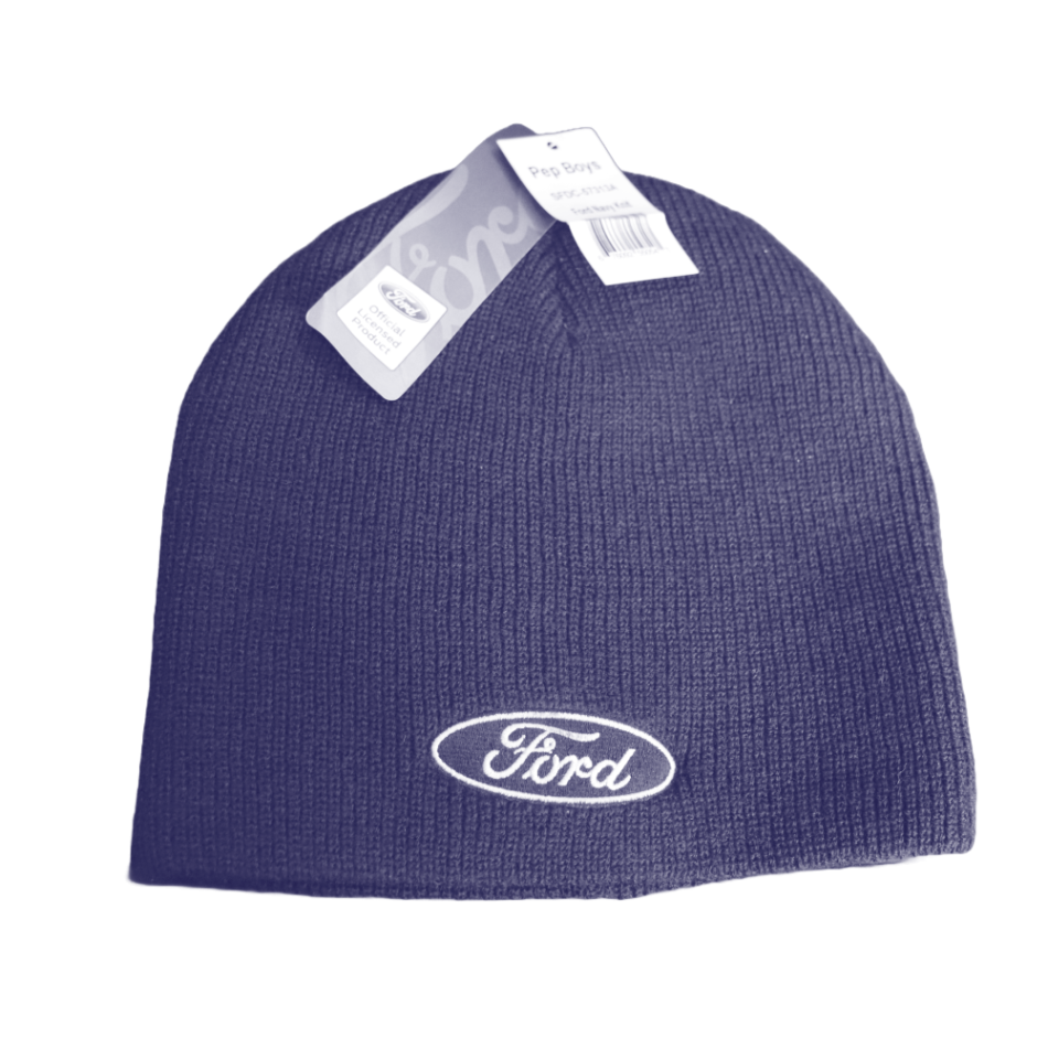 Ford Beanie – Navy Knit – FMS Onlineshop – Geschenke fuer US Car Fans 02 Blauer Ford-Strickmütze mit Logo