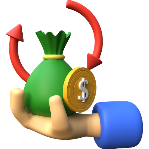 Geldbeutel mit Dollarzeichen und Pfeilen