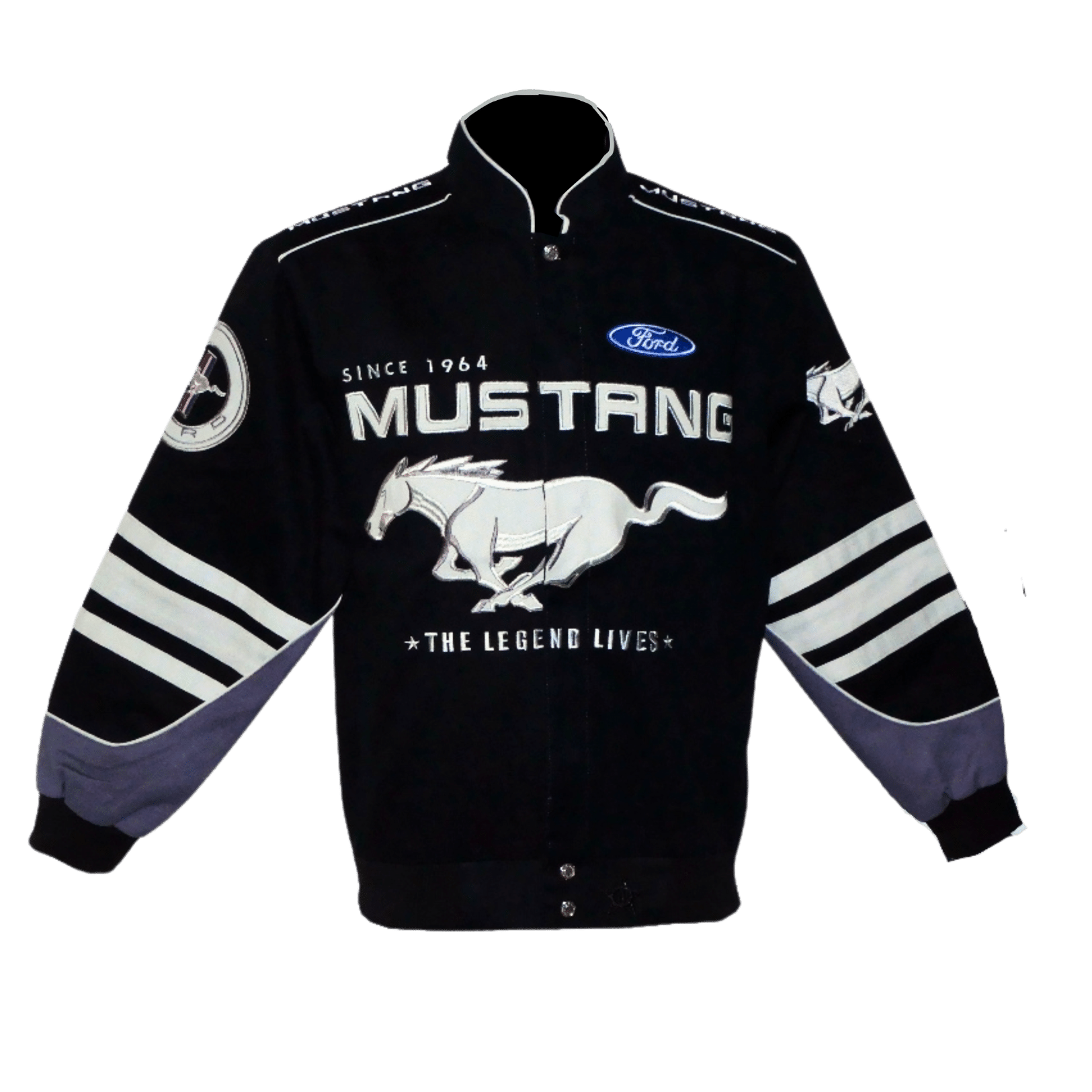 Ford-Mustang-Jacke-Anniversary-Edition-front-4 Schwarze Mustang-Jacke mit Logo