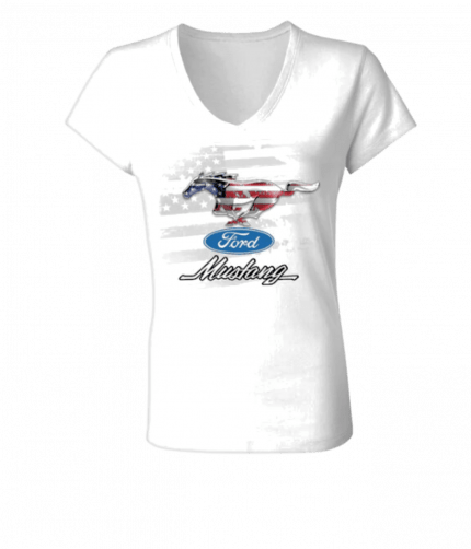 Ford-Mustang-T-Shirt-mit-Running-Pony-US-Flagge-front-tsprt-no-brd-1-430x502 Weißes T-Shirt mit Mustang-Design