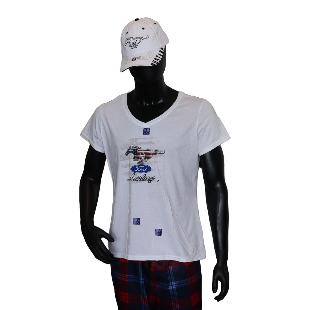 Nascarjacken – Onlioneshop – V8 Fan-Clothing – Muscle-Car Merchandise – Ford Mustang T-Shirt – Pony white – Size M – front 01